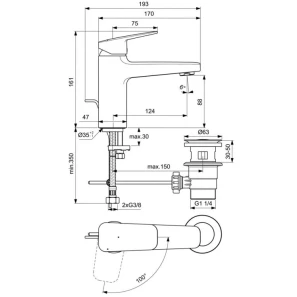 Изображение товара смеситель для раковины с донным клапаном coolstart ideal standard ceraplan bd226aa