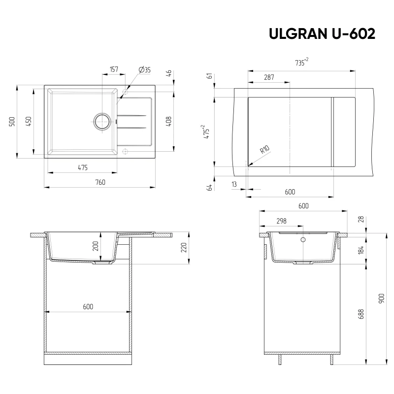 Кухонная мойка Ulgran серый U-602-310