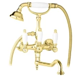 Изображение товара смеситель для ванны с ручным душем золото 24 карат, ручки белые cezares first first-vdf-03/24-bi