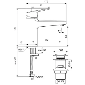 Изображение товара смеситель для раковины с донным клапаном ideal standard ceraplan bd229aa