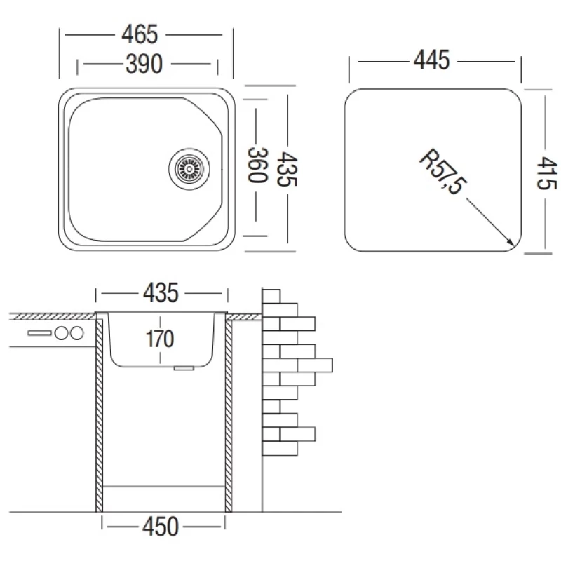 Кухонная мойка матовая сталь Ukinox Компакт CMM465.435 -GT5K 1C