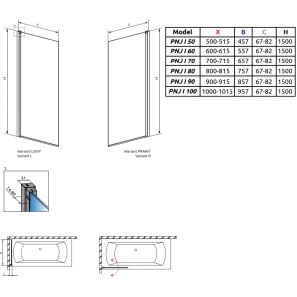 Изображение товара шторка для ванны radaway nes black pnj i frame 80 left 10011080-54-56l прозрачное