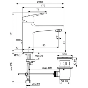 Изображение товара смеситель для раковины с донным клапаном ideal standard ceraplan bd232aa