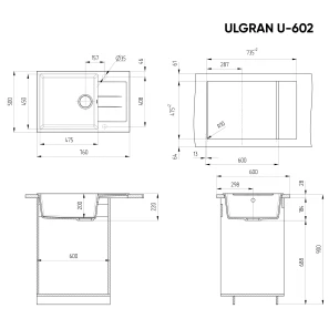 Изображение товара кухонная мойка ulgran ультра-белый u-602-341