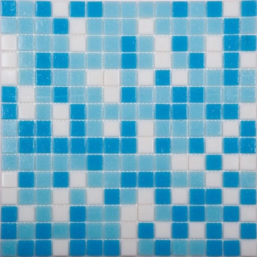 Стеклянная плитка мозаика MIX2 стекло бело-сине-голубой (бумага)(2,0*2,0*4) 32,7*32,7