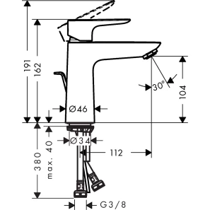 Изображение товара смеситель для раковины с донным клапаном hansgrohe talis e 71710340