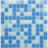 Стеклянная плитка мозаика MIX20 стекло бело-сине-голубой (сетка)(2,3*2,3*4) 32,7*32,7
