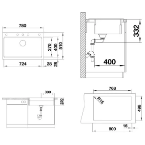 Изображение товара кухонная мойка blanco etagon 8 infino бетон 525302