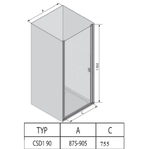 Изображение товара душевая дверь ravak chrome csd1 90 блестящий transparent 0qv70c00z1