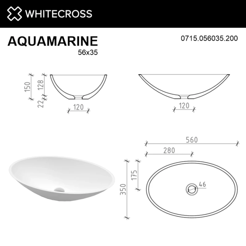 Раковина 56x35 см Whitecross Aquamarine 0715.056035.200