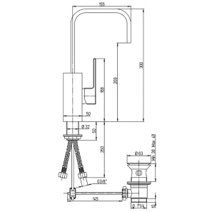 Изображение товара смеситель для раковины с донным клапаном paini dax-r 84cr250r