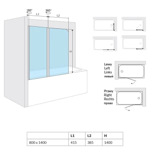 Изображение товара шторка для ванны 80 см l прозрачное стекло excellent axel kaax.1309.800.le