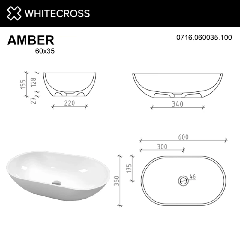 Раковина 60x35 см Whitecross Amber 0716.060035.100