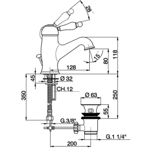 Изображение товара смеситель для раковины с донным клапаном cisal arcana empress em00051021
