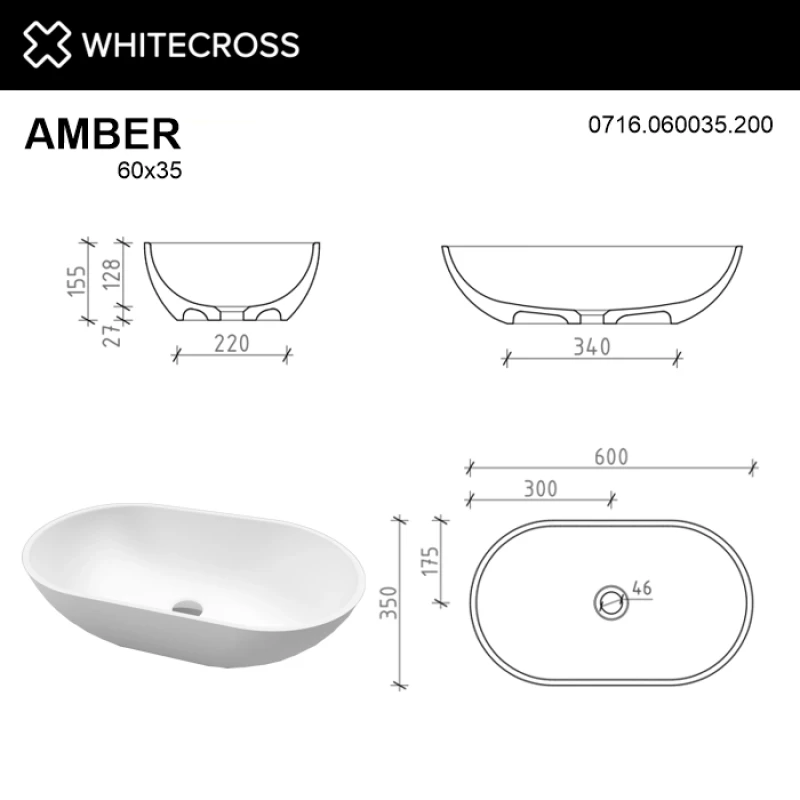 Раковина 60x35 см Whitecross Amber 0716.060035.200