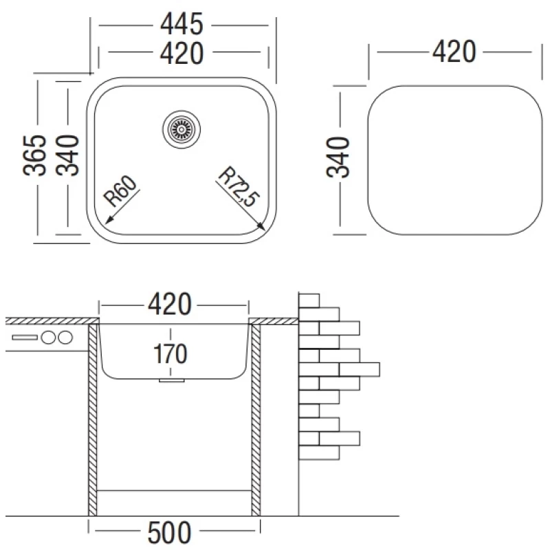 Кухонная мойка полированная сталь Ukinox Модерн MOP420.340 -GT8P