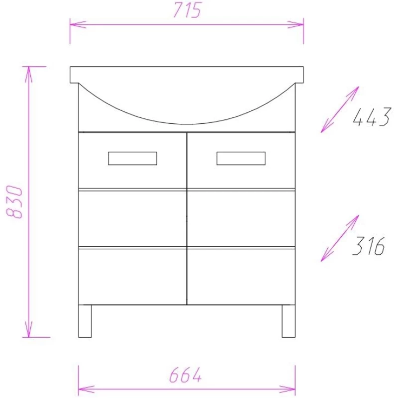 Комплект мебели белый глянец 71,5 см Onika Балтика 107026 + 1WH207776 + 206704