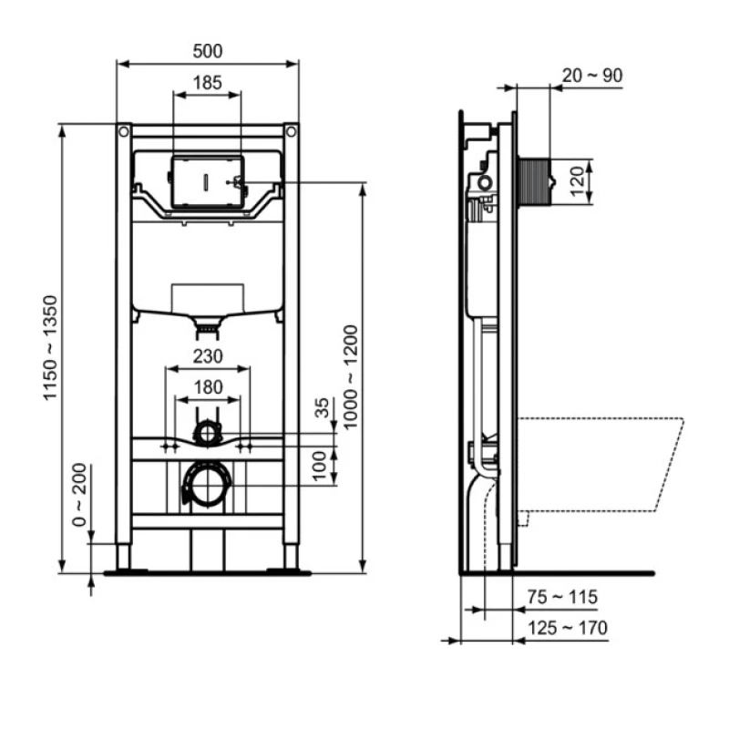 Монтажный элемент для подвесного унитаза Ideal Standard Prosys Frame 120 M R020467
