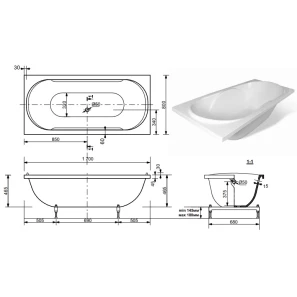 Изображение товара ванна из литьевого мрамора 170x80 см эстет астра фр-00000620