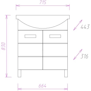 Изображение товара комплект мебели белый глянец 71,5 см с бельевой корзиной onika балтика 107028 + 1wh207776 + 206701