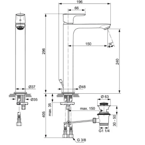 Изображение товара смеситель для раковины с донным клапаном ideal standard connect air vessel a7026aa