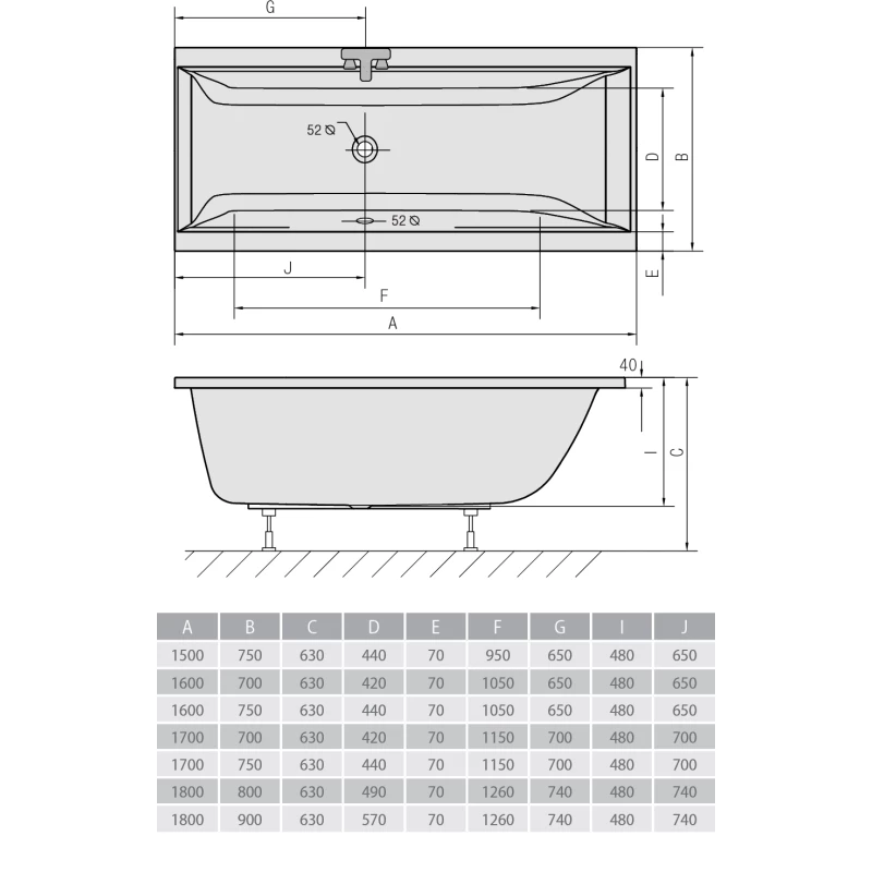 Акриловая ванна 170x75 см Alpen Cleo A04611