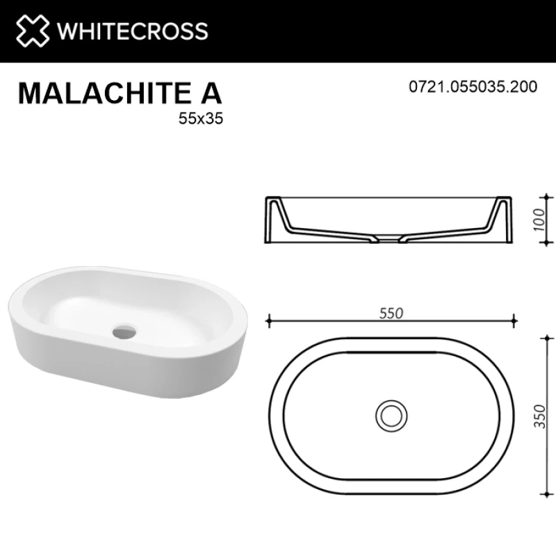 Раковина 55x35 см Whitecross Malachite A 0721.055035.200